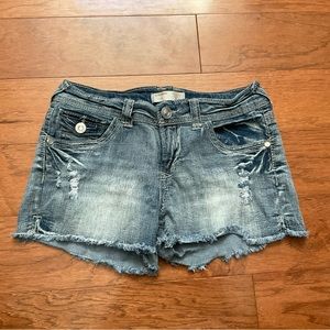 No Boundaries Mid Wash Distressed Cutoff Jean Shorts Anchor Pockets Size 9